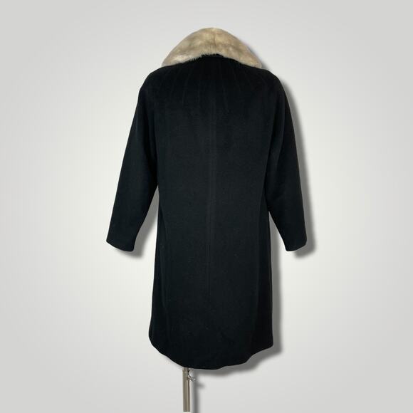 Vintage 1950s Black Cashmere Wool Coat Silver Gray Mink Fur Collar Rare Small/M - Picture 2 of 10
